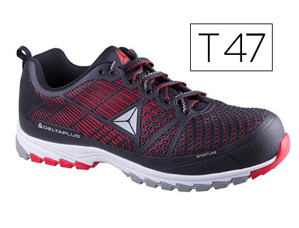 SAPATOS DE SEGURANCA DELTAPLUS DE POLIURETANO E MALHA S1P PRETO E VERMELHO TAMANHO 47