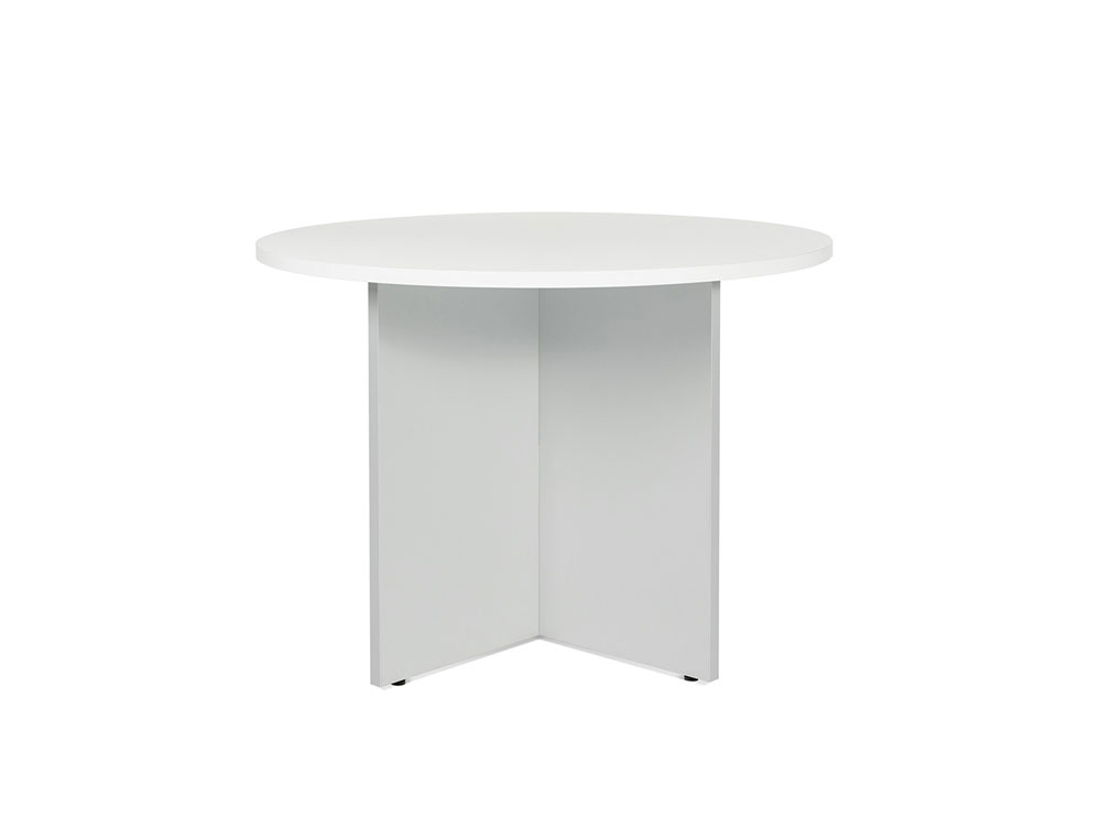 MESA DE REUNIAO ROCADA MEETING 3005AB04 ESTRUTURA EM MADEIRA CINZA ALUMINIO TABULEIRO BRANCO 100 CM DIAMETRO