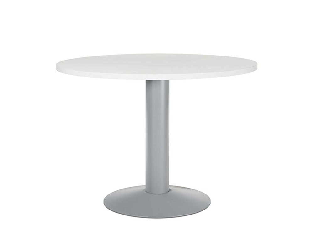 MESA DE REUNIAO ROCADA MEETING 3005AT04 ESTRUTURA COLUNA ACO CINZA TABULEIRO EM MADEIRA BRANCO 100 CM DIAMETRO