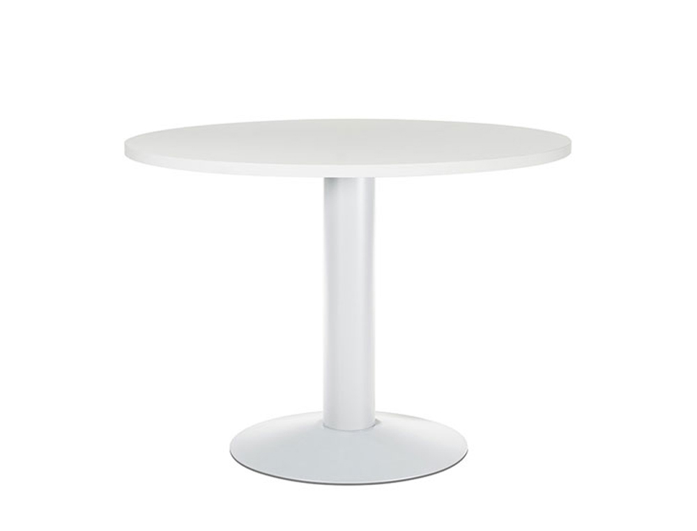 MESA DE REUNIAO ROCADA MEETING 3005ATW04 ESTRUTURA COLUNA ACO BRANCO TABULEIRO EM MADEIRA BRANCO 100 CM DIAMETRO