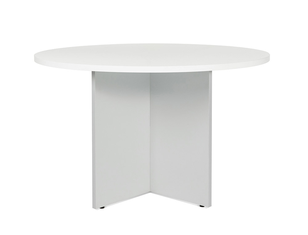 MESA DE REUNIAO ROCADA MEETING 3006AB04 ESTRUTURA EM MADEIRA CINZA ALUMINIO TABULEIRO EM MADEIRA BRANCO 120 CM DIAMETRO