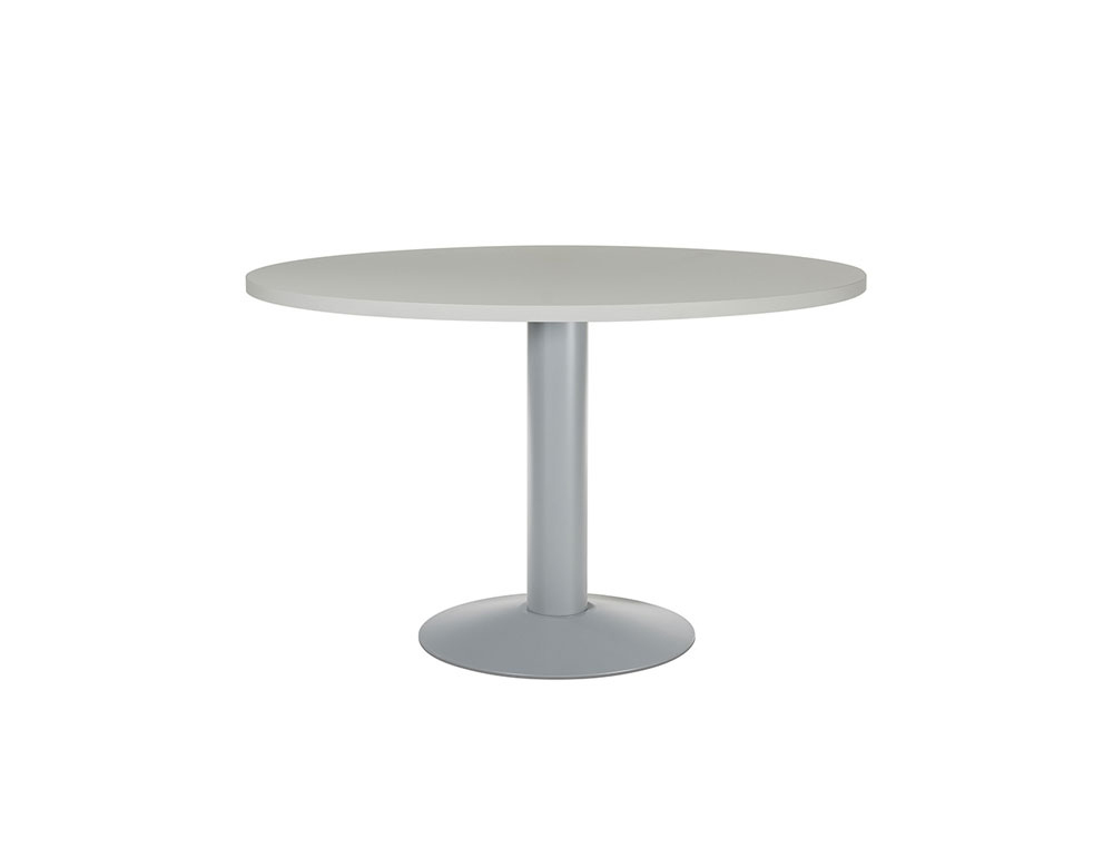MESA DE REUNIAO ROCADA MEETING 3006AT02 ESTRUTURA COLUNA ACO CINZA TABULEIRO EM MADEIRA CINZA 120 CM DIAMETRO