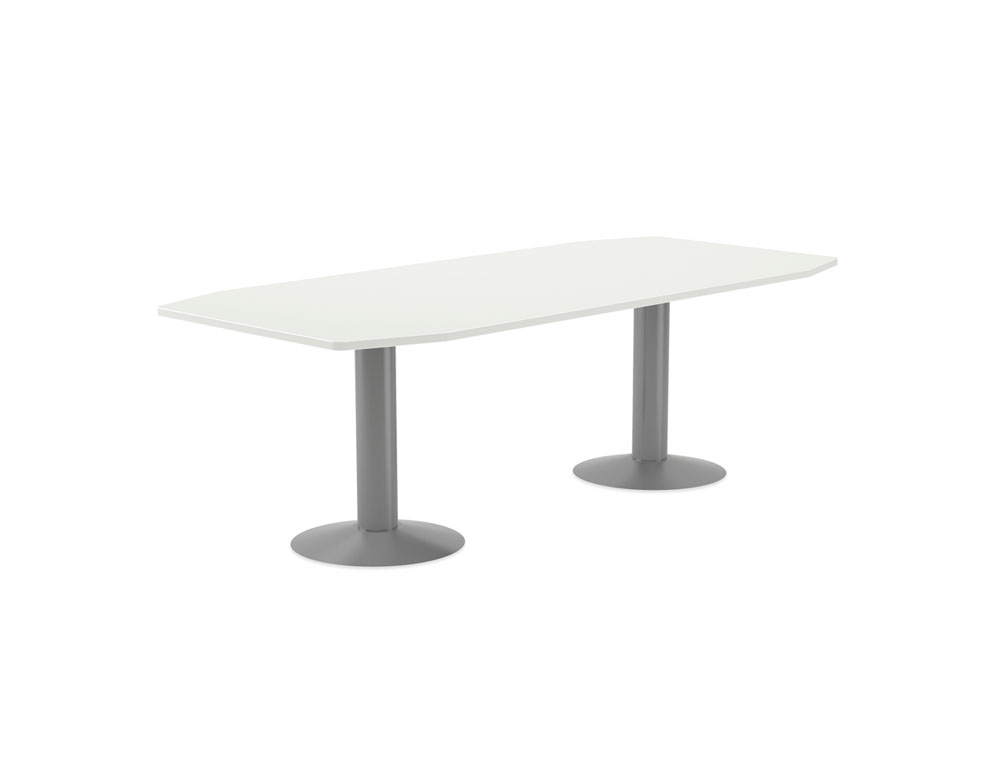 MESA DE REUNIAO ROCADA MEETING 3003AT04 ESTRUTURA COM COLUNA DUPLO ACO CINZA TABULEIRO EM MADEIRA BRANCO 220X100X72 CM