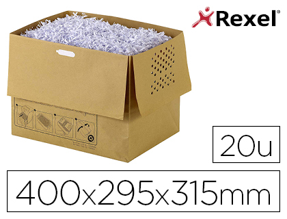 BOLSA DE RESIDUOS REXEL RECICLAVEL PARA DESTRUIDORA AUTO+300X CAPACIDADE 40 L PACK DE 20 UNIDADES 400X295X315 MM