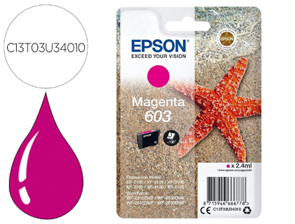 TINTEIRO EPSON 603 XP-2100 / 2105 / 3100 / 4100 / WF-2810 / 2830 / 2835 / 2850 MAGENTA 130 PAGINAS