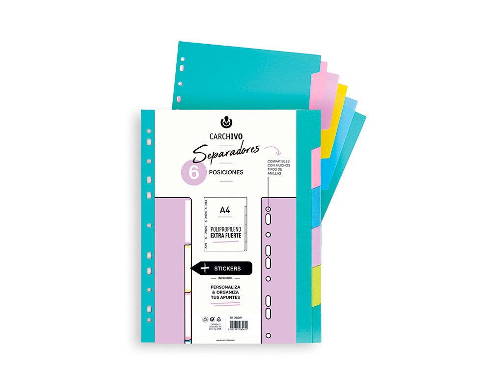 SEPARADOR CARCHIVO POLIPROPILENO SOFT EXTRA FORTE DIN A4 MULTIPERFURADO CONJUNTO DE 6 POSICOES