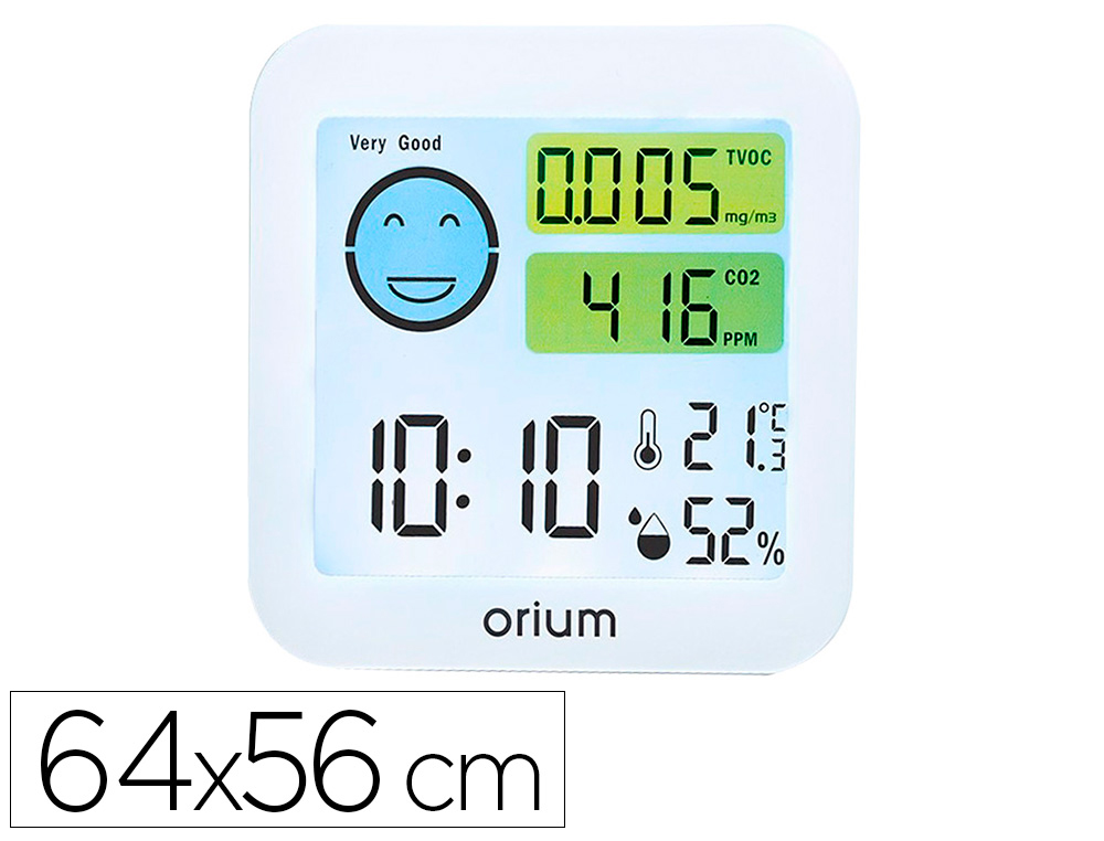 SENSOR QUALIDADE DE AIR ORIUM QUAELIS 20 MEDIDOR DE C02 E COV SUPERFICIE 30 M2 ECRA LCD COR BRANCO 64X56 MM