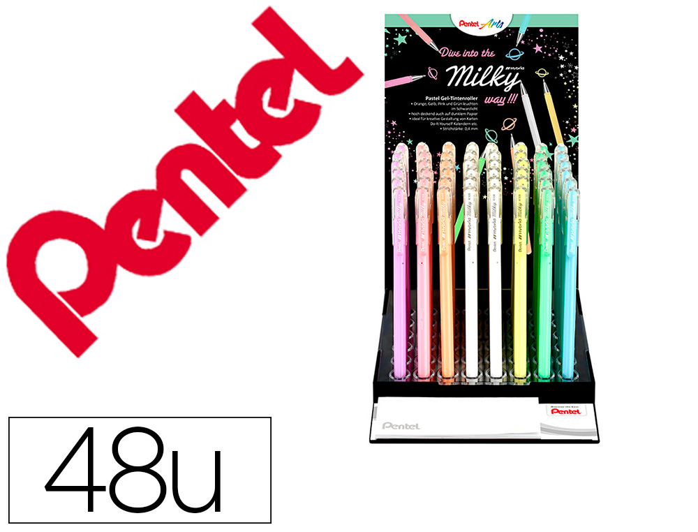 EXPOSITOR ROLLER PENTEL K108 COM 4 DUZIAS E 7 CORES PASTEL 0,8 MM CONTEM 6 PEÇAS DE CADA COR