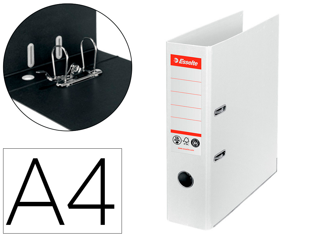 PASTA DE ARQUIVO DE ALAVANCA ESSELTE N1 CO2 NEUTRAL DIN A4 CARTAO FORRADO LOMBADA 75 MM BRANCO