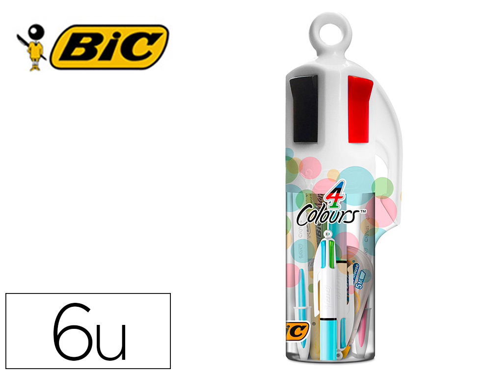 SET BIC MEGATUBO PASTEL 2 CRISTAL UP + 1 QUATRO CORES PASTEL + 2 FLUOR GRIP PASTEL + 1 CORRETOR MINI POCKET MOUSE