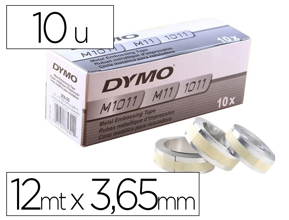 FITA DYMO ALUMINIO COM ADESIVO 12MM X 3,65MT PARA ETIQUETADORA INDUSTRIAL M1011 CAIXA DE 100 UNIDADES