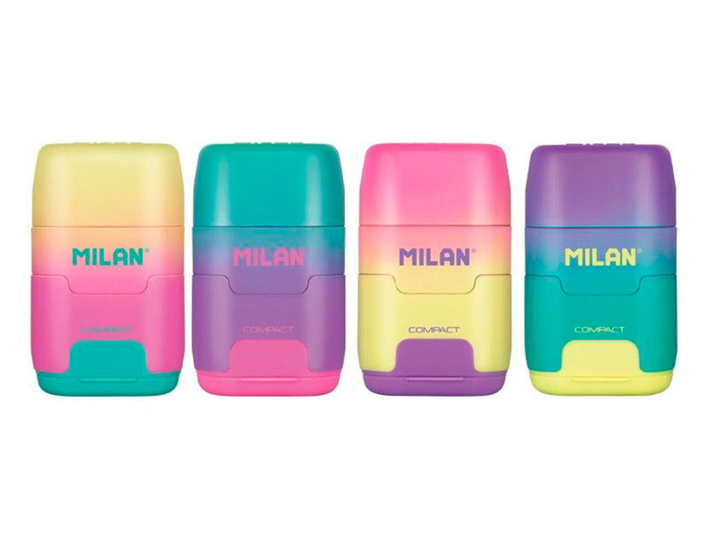 APARA LAPIS MILAN COMPACT SUNSET PLASTICO 2 USOS COM BORRACHA CORES SORTIDAS