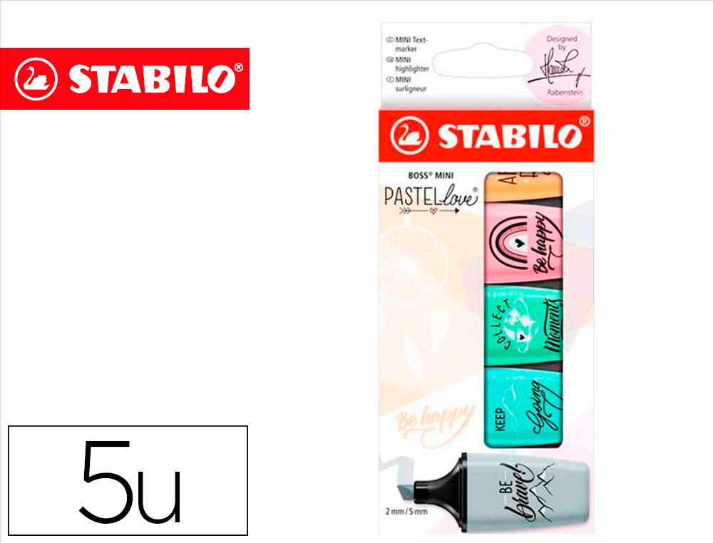 MARCADOR STABILO BOSS MINI PASTEL LOVE ESTOJO DE 5 UNIDADES CORES SORTIDAS