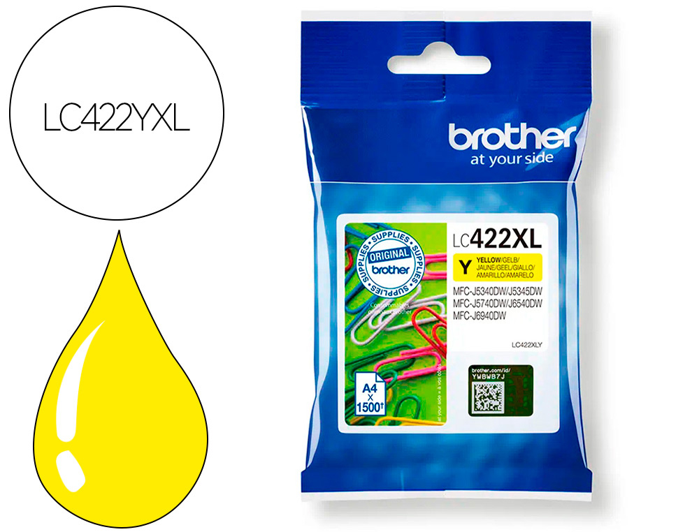 TINTEIRO BROTHER LC-422XLY AMARELO MFC-J5340DW / MFC-J5740DW / MFC-J6540DW / MFC-J6940DW 1500 PAGINAS