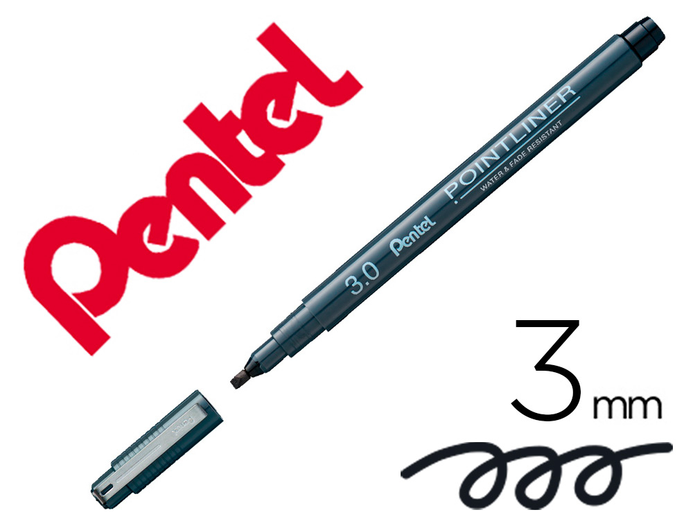 MARCADOR PENTEL POINTLINER PARA CALIGRAFIA COM TINTA PIGMENTADA COR PRETO PONTA DE 3 MM