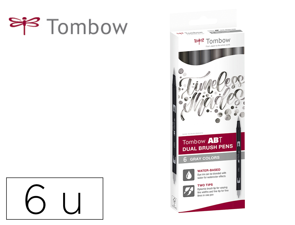 MARCADOR TOMBOW DUAL BRUSH PONTA DUPLA PINCEL ESCALA DE CINZAS ESTOJO DE 6 UNIDADES