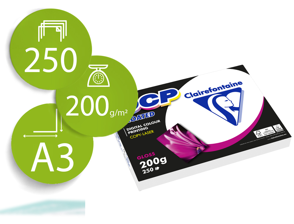 PAPEL FOTOCOPIA COLOR DCP COATED GLOSSY DIN A3 200 GR EMBALAGEM 250 FOLHAS