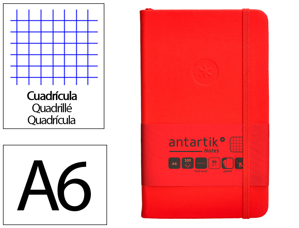 CADERNO COM ELASTICO ANTARTIK NOTES CAPA DURA A6 QUADRICULADO VERMELHO 100 FOLHAS 80 GR FSC