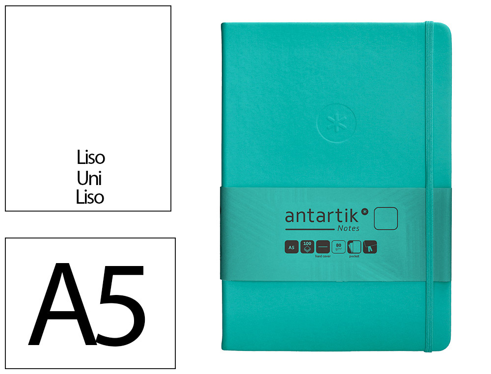 CADERNO COM ELASTICO ANTARTIK NOTES CAPA DURA A5 LISO TURQUESA 100 FOLHAS 80 GR FSC
