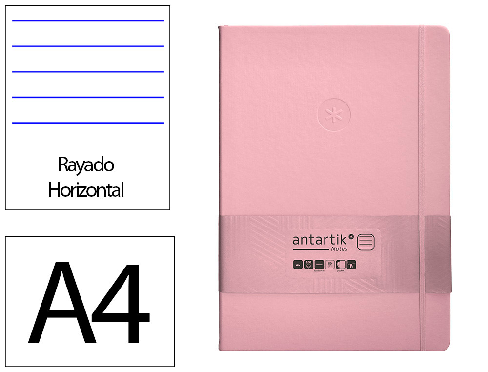 CADERNO COM ELASTICO ANTARTIK NOTES CAPA DURA A4 PAUTADO ROSA PASTEL 100 FOLHAS 80 GR FSC