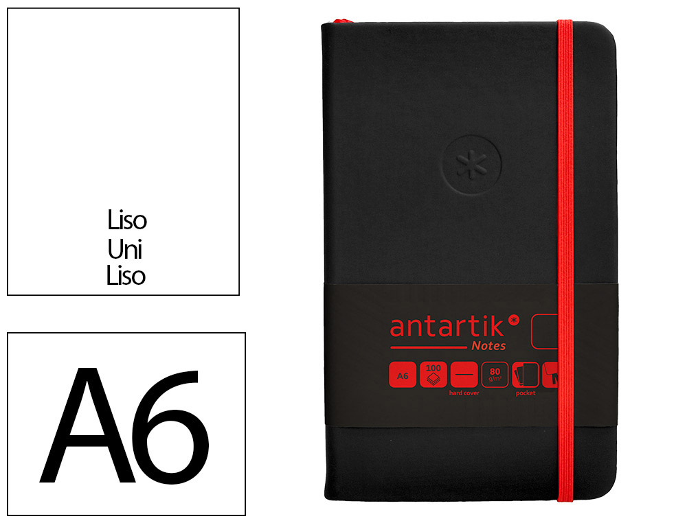 CADERNO COM ELASTICO ANTARTIK NOTES CAPA DURA A6 LISO PRETO E VERMELHO 100 FOLHAS 80 GR FSC