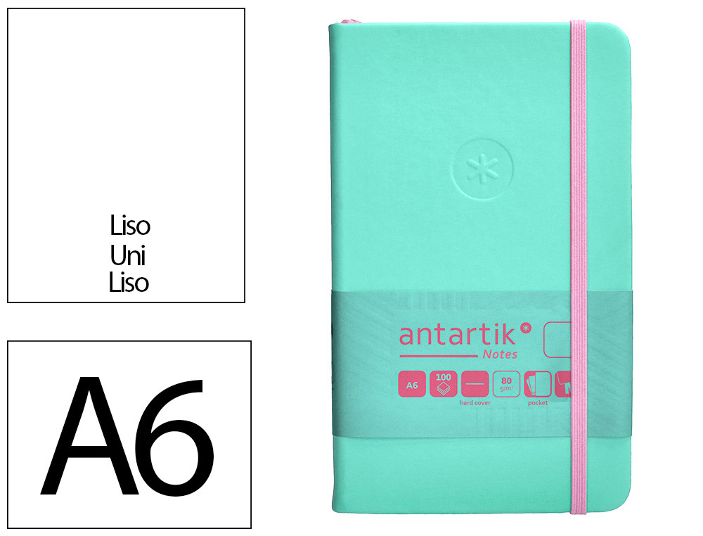 CADERNO COM ELASTICO ANTARTIK NOTES CAPA DURA A6 LISO ROSA E TURQUESA 100 FOLHAS 80 GR FSC