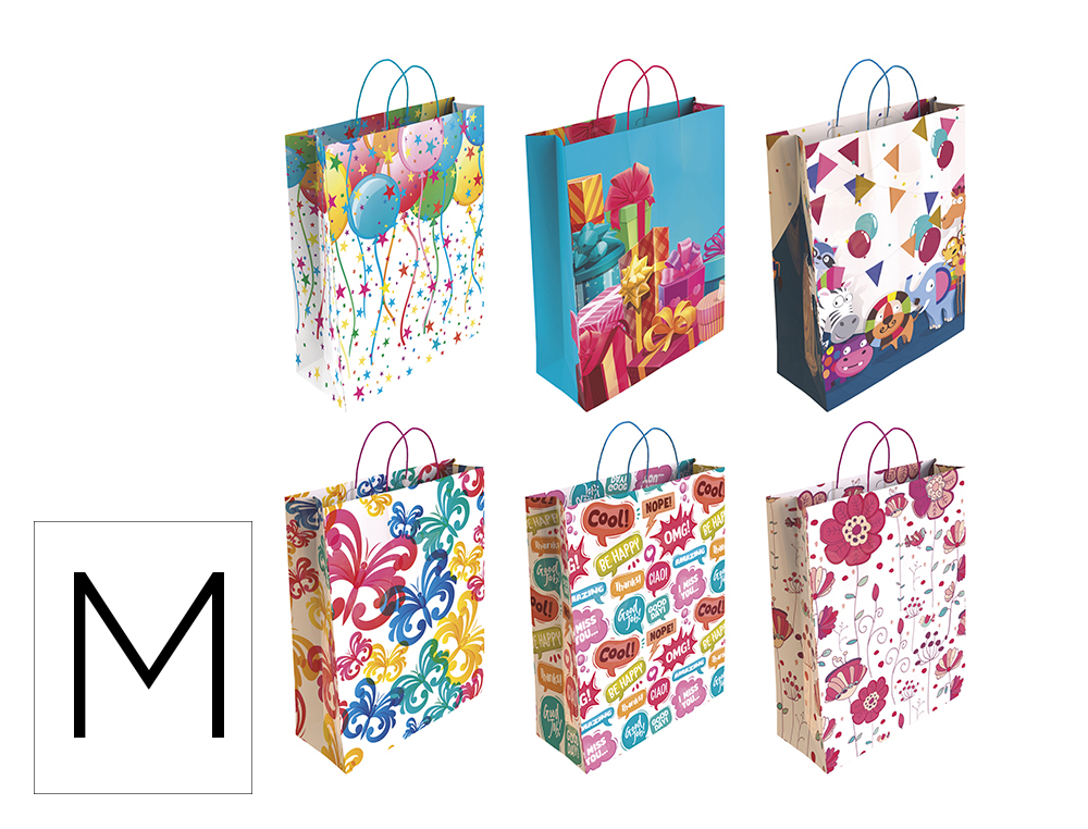 SACO PARA PRESENTE BASIKA PAPEL REVESTIDO 160 GR TODO ANO COM ASA RETORCIDA TAMANHO M 27+12X37 CM