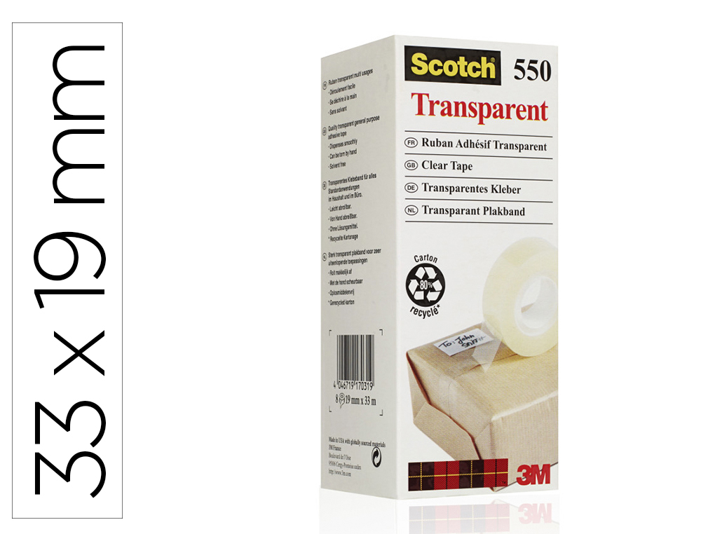 FITA ADESIVA SCOTCH 550 TRANSPARENTE 33X19 MM PACK DE 8 UNIDADES