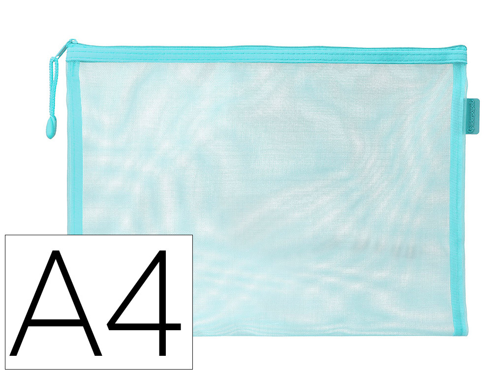BOLSA COM FECHO DE CORRER LIDERPAPEL POLIESTER TRANSPIRAVEL MULTIUSOS DIN A4 AZUL PASTEL