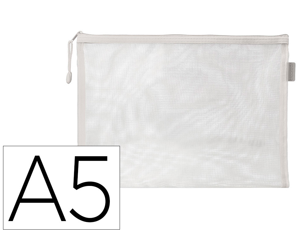 BOLSA COM FECHO DE CORRER LIDERPAPEL POLIESTER TRANSPIRAVEL MULTIUSOS DIN A5 BRANCO