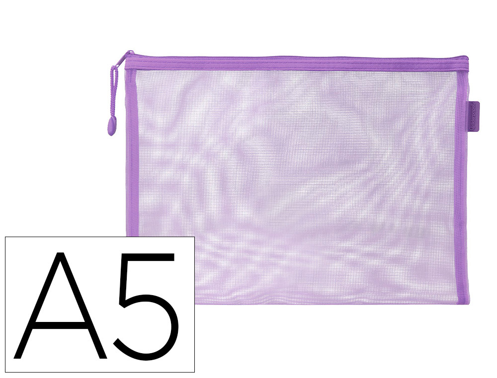 BOLSA COM FECHO DE CORRER LIDERPAPEL POLIESTER TRANSPIRAVEL MULTIUSOS DIN A5 ROXO PASTEL
