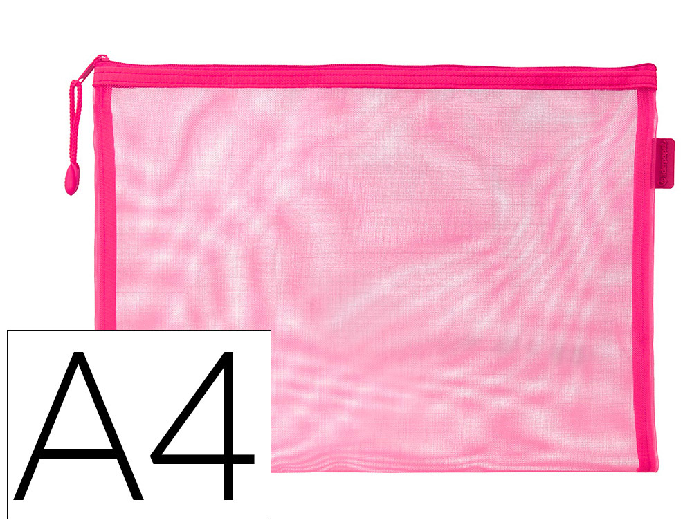 BOLSA COM FECHO DE CORRER LIDERPAPEL POLIESTER TRANSPIRAVEL MULTIUSOS DIN A4 ROSA