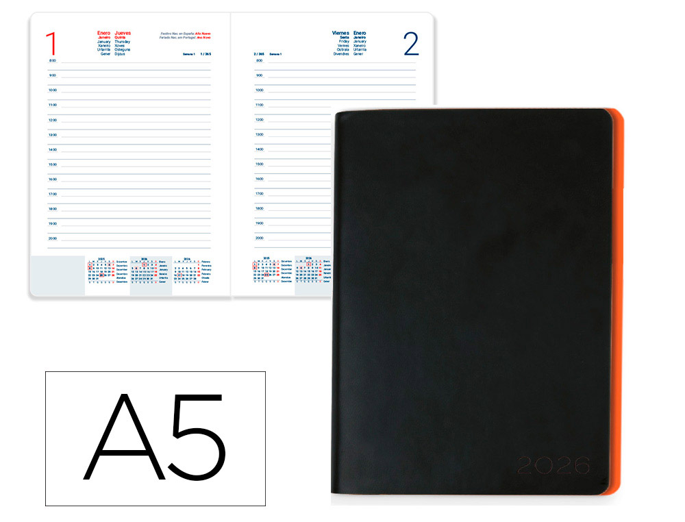 AGENDA ENCADERNADA LIDERPAPEL SIFNOS A5 2026 DIA PAGINA LARANJA PAPEL 70 GR FSC