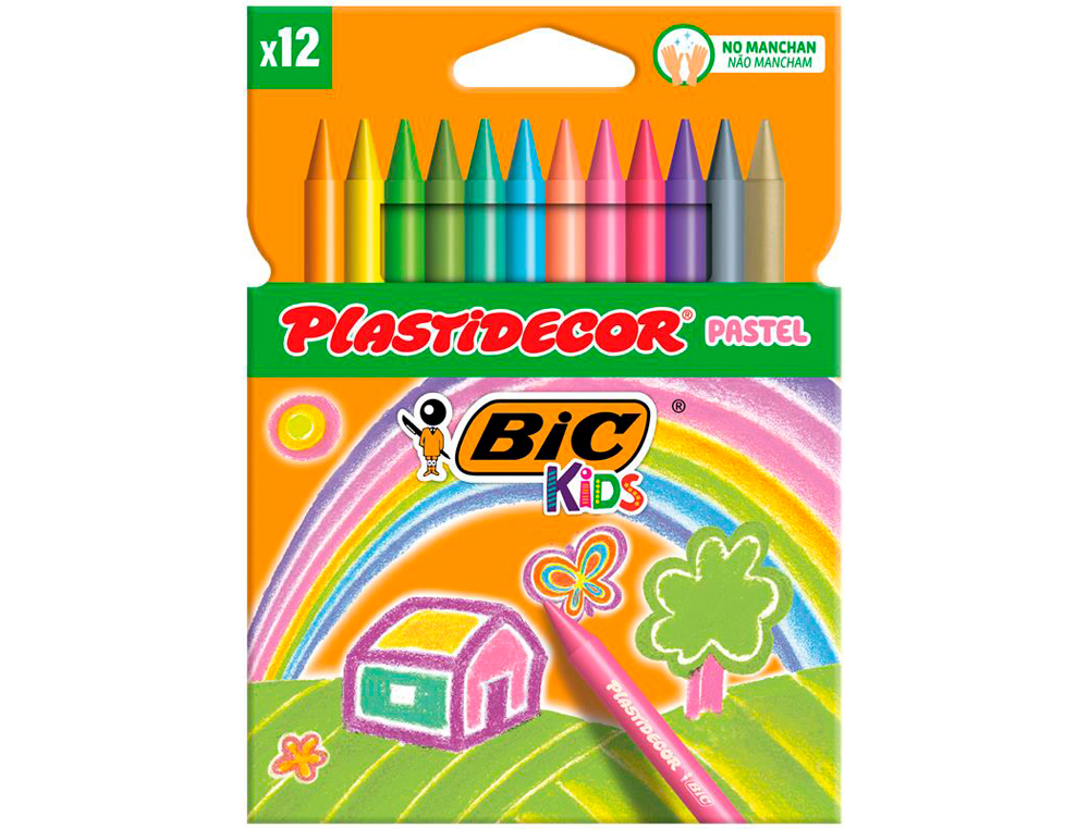 LÁPIS CERA PLASTIDECOR PASTEL CAIXA DE 12 UNIDADES CORES SORTIDAS