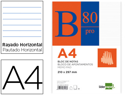 BLOCO DE NOTAS LIDERPAPEL COLADO PRO DIN A4 80 F PAUTADO AZUL