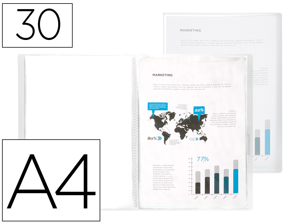 CAPA CATALOGO LIDERPAPEL 30 BOLSAS POLIPROPILENO DIN A4 TRANSPARENTE