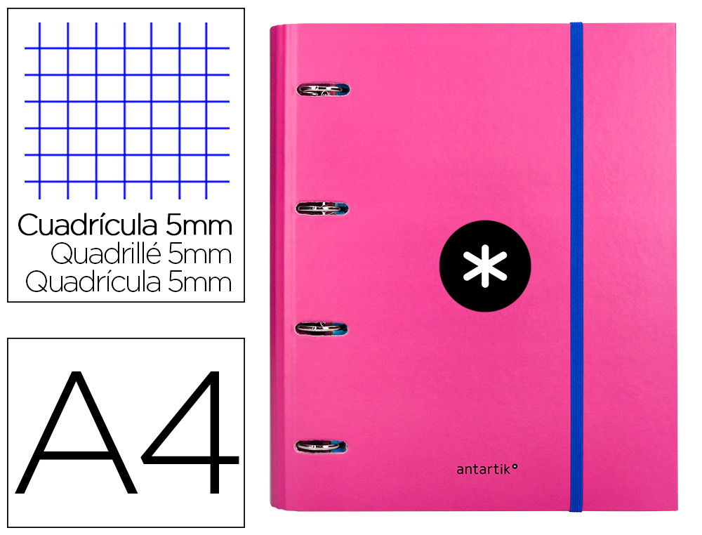 PASTA ANTARTIK COM RECARGA E ABA DIN A4 QUADRICULA 5MM FORRADA 4 ANEIS 40MM COR ROSA