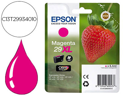 TINTEIRO EPSON HOME 29 XL T2993 XP435/330/335/332/430/235/432 MAGENTA 450 PAG