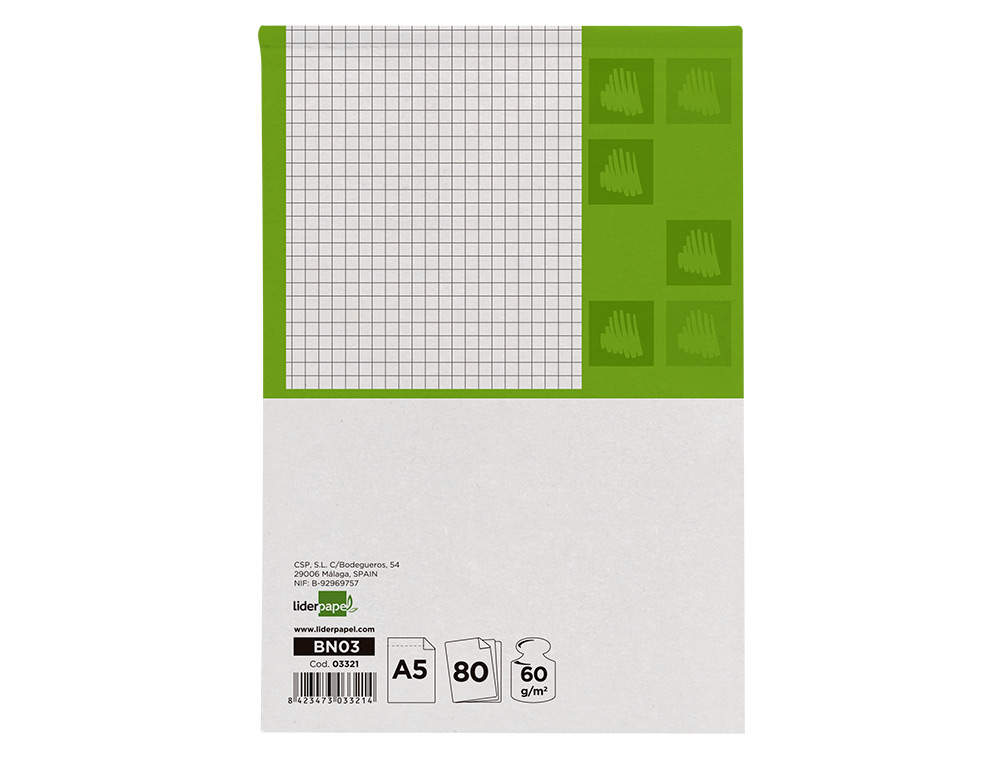 BLOCO DE APONTAMENTOS LIDERPAPEL DIN A5 80 F QUADRICULADO
