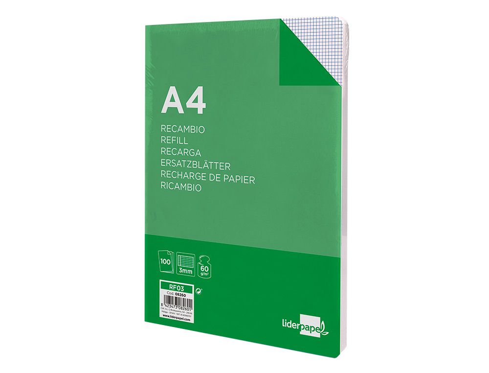 RECARGA LIDERPAPEL FOLIO 100 F 4TF-06 QUADRICULADO 3 MM 4 FUROS COM MARGEM