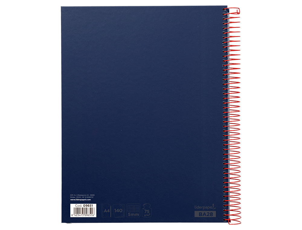 CADERNO ESPIRAL LIDERPAPEL JOLLY MICRO DIN A4 CAPA FORRADA 140 F 75 GR QUADRICULA 5MM 5 BANDAS DE CORES 4 FUROS COR AZUL