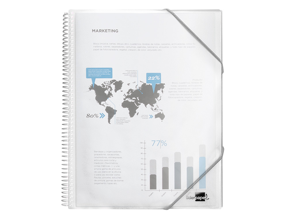 CAPA CATALOGO LIDERPAPEL COM ESPIRAL 20 BOLSAS POLIPROPILENO DIN A4 TRANSPARENTE