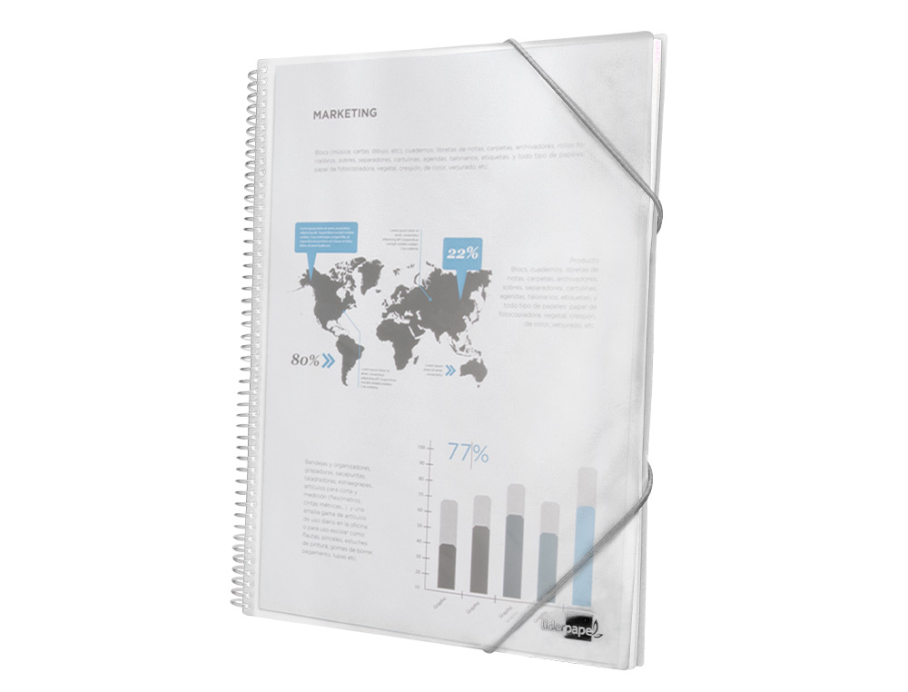 CAPA CATALOGO LIDERPAPEL COM ESPIRAL 20 BOLSAS POLIPROPILENO DIN A4 TRANSPARENTE