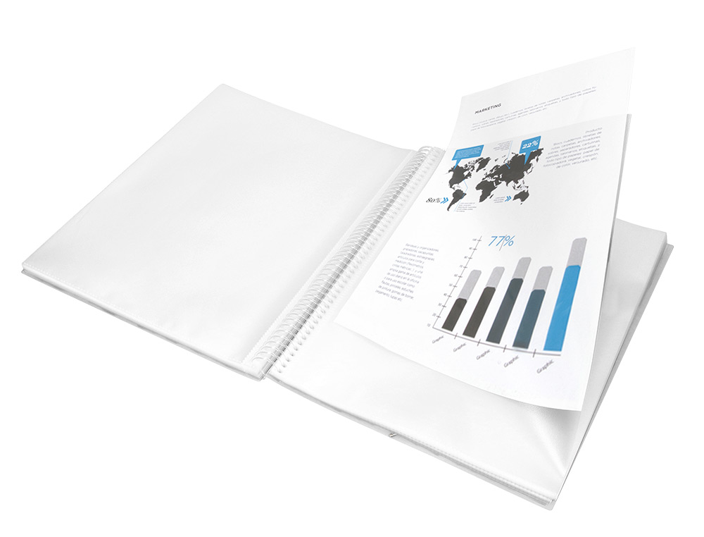 CAPA CATALOGO LIDERPAPEL COM ESPIRAL 20 BOLSAS POLIPROPILENO DIN A4 TRANSPARENTE