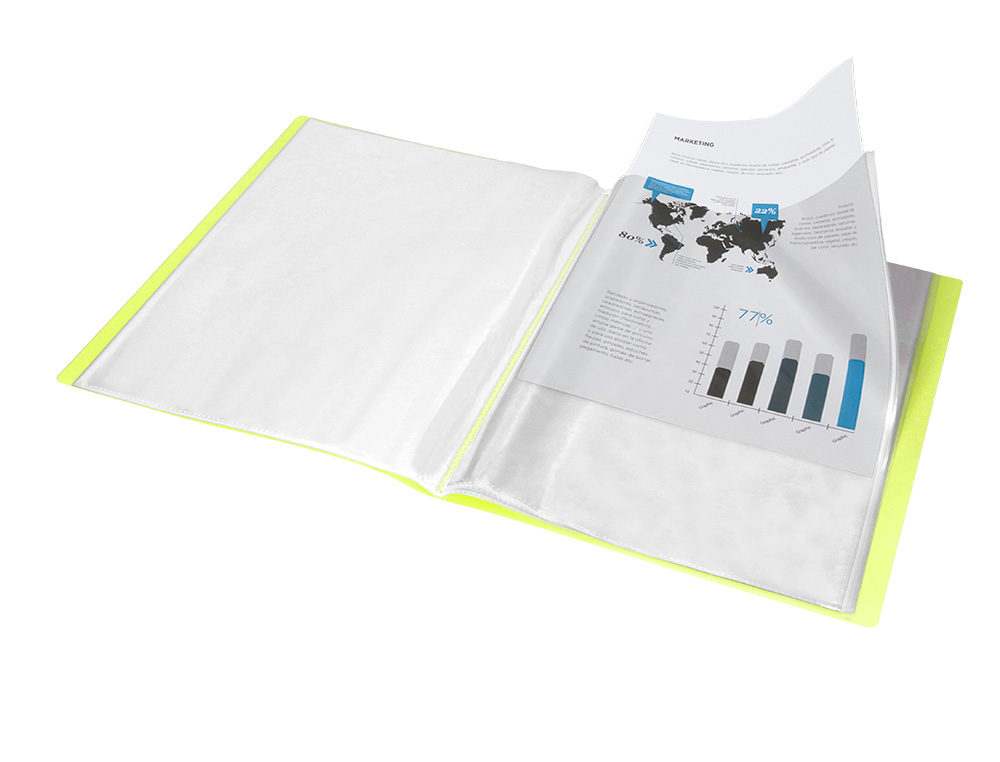 CAPA CATALOGO LIDERPAPEL 20 BOLSAS POLIPROPILENO DIN A4 AMARELO FLUOR OPACO