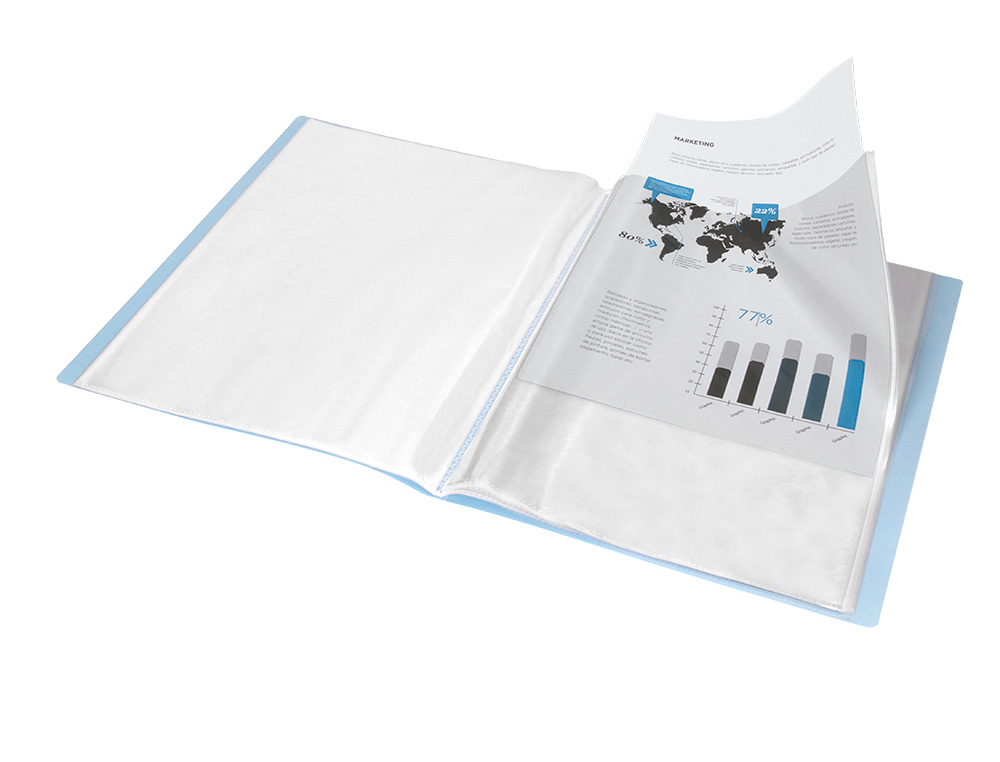 CAPA CATALOGO LIDERPAPEL 40 BOLSAS POLIPROPILENO DIN A4 CELESTE OPACO