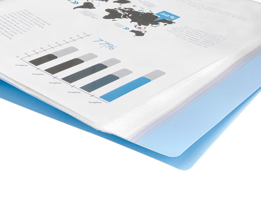 CAPA CATALOGO LIDERPAPEL 40 BOLSAS POLIPROPILENO DIN A4 CELESTE OPACO