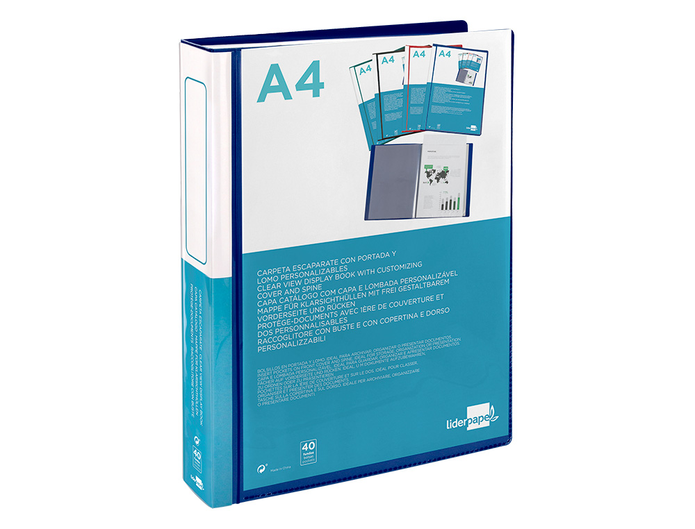 CAPA CATALOGO LIDERPAPEL 40 BOLSAS DIN A4 AZUL TRANSLUCIDO