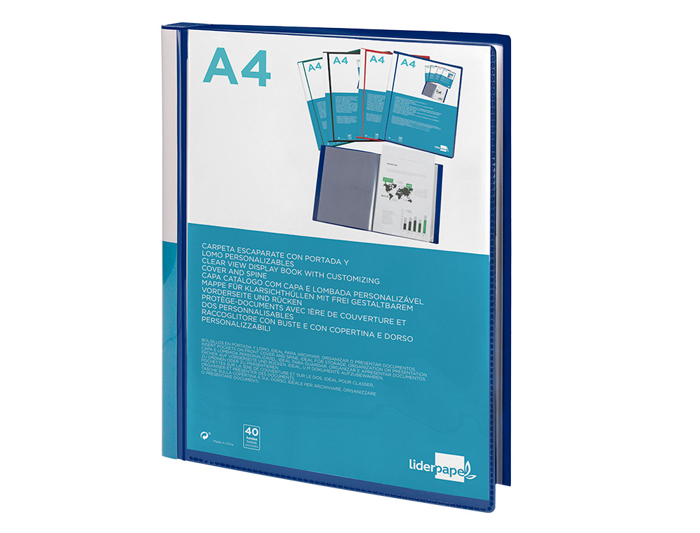 CAPA CATALOGO LIDERPAPEL 40 BOLSAS DIN A4 AZUL TRANSLUCIDO