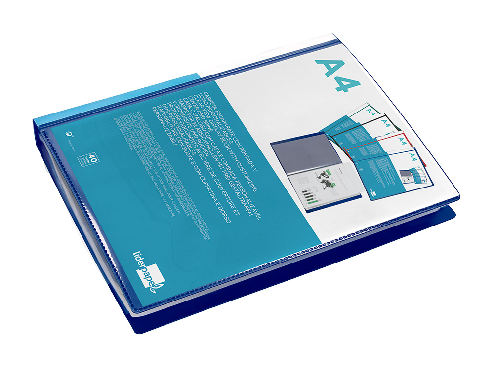 CAPA CATALOGO LIDERPAPEL 40 BOLSAS DIN A4 AZUL TRANSLUCIDO